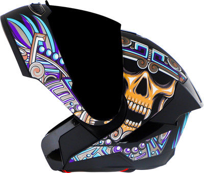 Steelbird SBA-8 Hunt ISI Certified Flip-Up Graphic Helmet for Men and Women Motorbike Helmet(Glossy Black Jazz Blue with Black Spoiler and Smoke Visor)