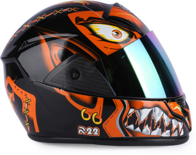 FOROLY Material with Rainbow visor Motorbike Helmet(Orange)