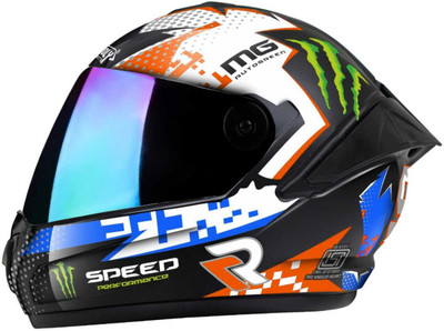Agx Autogreen Speed 23 with Anti UV Rainbow Visor ABS Material Unisex Motorbike Helmet(Orange)