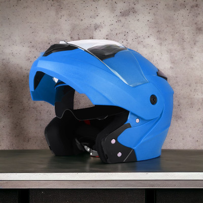 Agx Flipup with Anti UV PC and Dual Visor ABS Material Unisex Motorbike Helmet(Blue)
