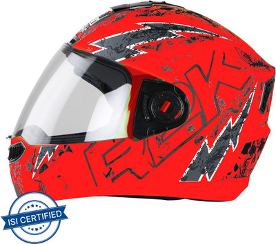 Steelbird SBA-1 R2K Live Full Face Graphic Helmet in Glossy Fluo Red Grey Motorbike Helmet(Glossy Fluo Red Grey with Clear Visor)