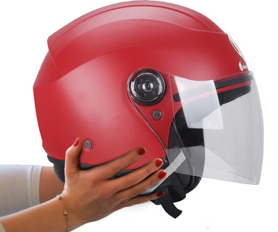 urban carrier ABS Material Half Face Stylish Helmet with Clear Visor For Men & Women Motorbike Helmet(Red)