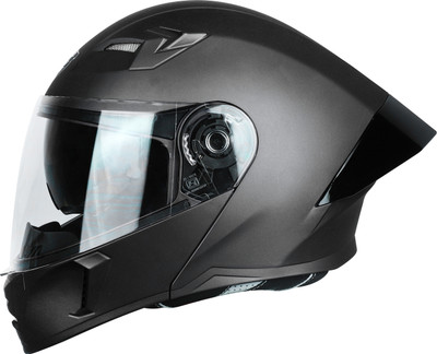 Steelbird SBA-20 7Wings ISI Certified Flip-Up Helmet with Black Spoiler for Men and Women Motorbike Helmet(Glossy H. Grey with Inner Sun Shield)