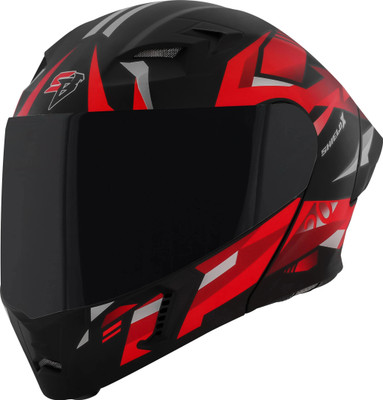 Steelbird SBA-20 SHIELD X ISI Certified Flip-Up Graphic Helmet for Men and Women Motorbike Helmet(Glossy Black Red)