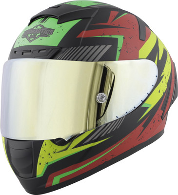 Steelbird SA-2 Breezer ISI Certified Full Face Graphic Helmet Motorbike Helmet(Matt Black Red with Gold Visor)
