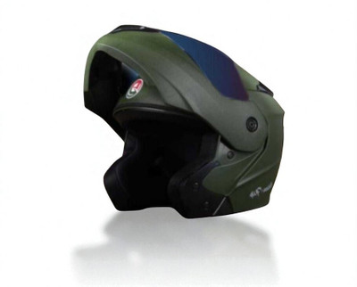 TRINOS Flipup with Rainbow Visor ABS Material (MM-1) Motorbike Helmet(Green)