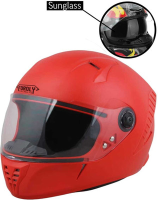 FOROLY O2 Full Face ABS Material with Sun Glasses and Scratch Resistant PC Visor Motorbike Helmet(Red)