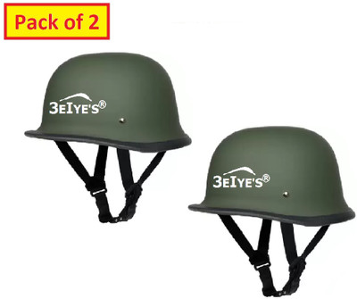 3eiye`s German Retro Style World War Inspired Half Helmet Pk Of 2 Motorbike Helmet(Dull Green)