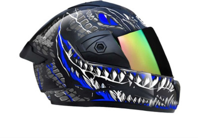 FOROLY Wonder Smk with Rainbow Visor ABS Material (ZX-1) Motorbike Helmet(Blue)