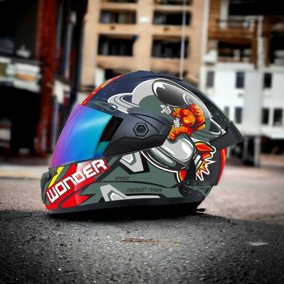 FOROLY Wonder NASA Spoiler ABS Material with Rainbow visor Motorbike Helmet(Red)