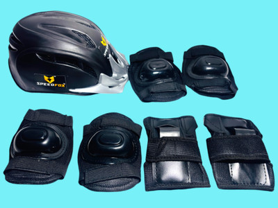 SPEEDFOX Cycling Protection Set 7 in 1 Medium SIZE 11-15YEAR black Skating Kit Cycling Helmet(Black, Silver)