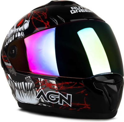 FOROLY Autogreen Skull Speed with Rainbow Visor (Q-1) Motorsports Helmet(Red)