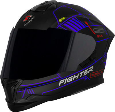 Steelbird SBH-57 Fighter F6 ISI/DOT Certified Full Face Graphic Helmet for Men and Women Motorbike Helmet(Glossy Black Blue)