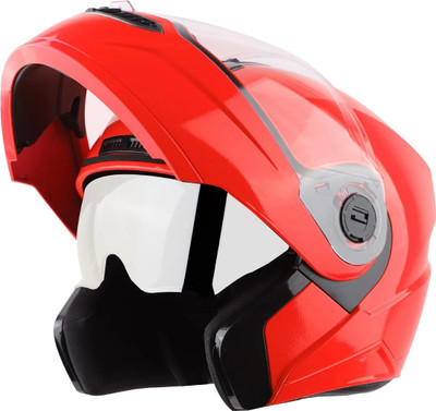 Steelbird SA-7 7Wings ISI Certified Flip-Up Helmet for Men and Women Motorbike Helmet(Glossy Fluo Red)