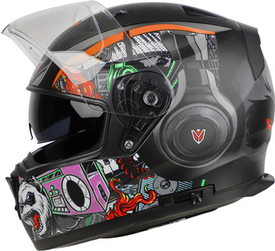 IGNYTE IGN-7 BUG ECE 22.06/ISI/DOT Certified Full Face Graphic Helmet with Sun Shield Motorbike Helmet(Matt Black Orange with Anti Fog Clear Visor)