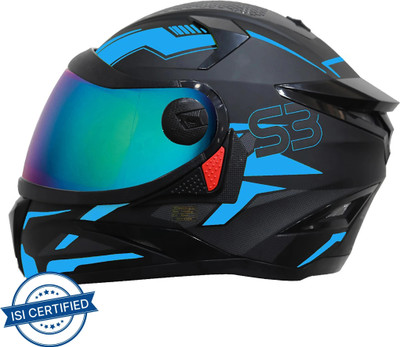 Steelbird SBH-17 Terminator ISI Certified Full Face Graphic Helmet Motorbike Helmet(Matt Black Fluo Blue)