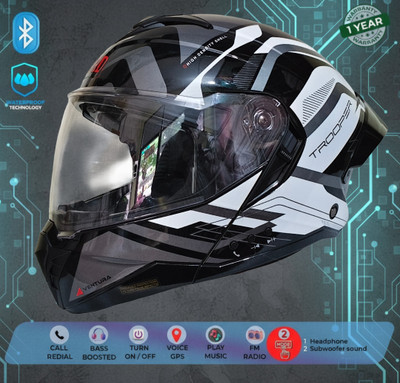 Smart BT D1 TROOPER / DOT & ISI Certified ( Bluetooth ) Motorbike Helmet(black & white)