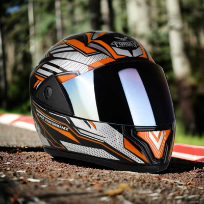 FOROLY Storm D2 Full Face ABS Material with Rainbow visor Motorbike Helmet(Orange)