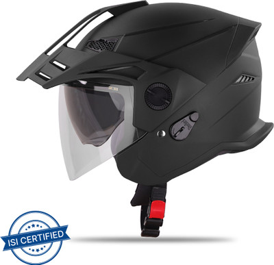 Steelbird SBH-23 GT Plus Open Face ISI Certified Helmet with Inner Sun Shield Motorbike Helmet(Dashing Black)