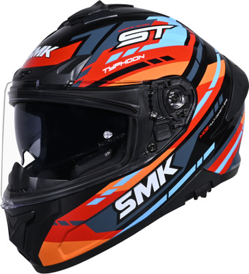 SMK Typhoon Sports Tourer ISI, DOT & ECE 06 Certified Helmet with Dual Visor Motorbike Helmet(BLACK & GL275)