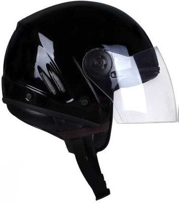 Anjana ABS TRACK SUPER OPEN FACE HELMET WITH PC VISOR FOR UNISEX(BLACK) Motorbike Helmet(Black)