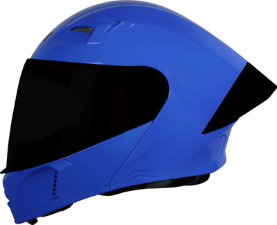 Steelbird SBA-20 7Wings ISI Certified Flip-Up Helmet for Men & Women with Inner Sun Shield Motorbike Helmet(Glossy Y. Blue with Black Spoiler and Smoke Visor)