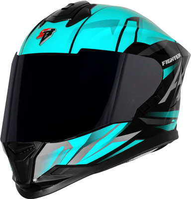 Steelbird SBH-57 Fighter F4 ISI and DOT Certified Full Face Helmet for Men and Women Motorbike Helmet(Glossy Black Sea Green)