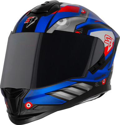 Steelbird SBH-57 Fighter F8 ISI/DOT Certified Full Face Graphic Helmet for Men and Women Motorbike Helmet(Glossy Black Blue)