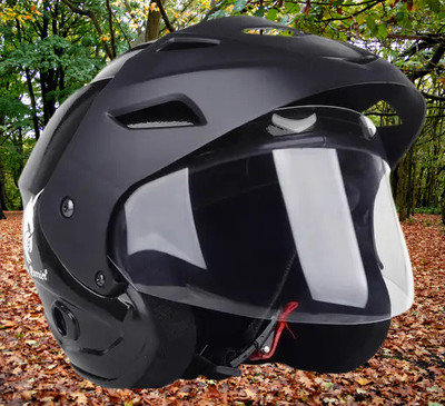 Lxt Black_Nano_Half_face_Helmet_with ISI Certified_BK_13 Motorbike Helmet(Black)