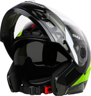 Steelbird Air SBA-7 ISS ROAD MATT BLACK NEON L SIZE 600 MM FLIP UP Motorbike Helmet(MATT)