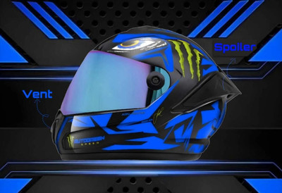 FOROLY Speed Autogreen Full Face ABS Material with Rainbow Visor Motorbike Helmet(Blue)