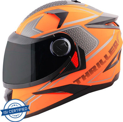 Steelbird SBH-17 Thriller ISI Certified Full Face Graphic Helmet Motorbike Helmet(Glossy Fluo Orange with Smoke Visor)