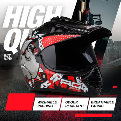 Agx X7 Pitbull Motocross with PC Visor Stylish Graphics Unisex Motorbike Helmet(Red)