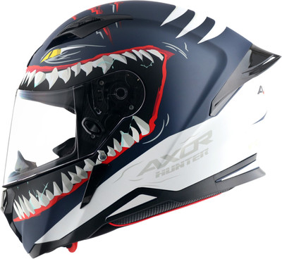 Axor Hunter Shark Motorbike Helmet(Dull Blue White)