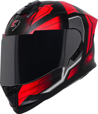 Steelbird SBH-57 Fighter F3 ISI and DOT Certified Full Face Helmet for Men and Women Motorbike Helmet(Glossy Black Red with Silver Sun Shield)