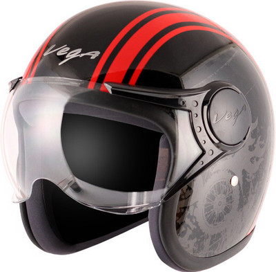 VEGA Jet Old School Motorbike Helmet(Black Red)