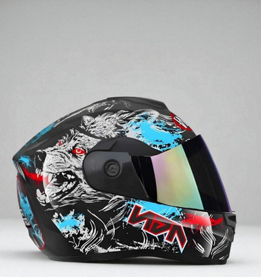 TRINOS Autogreen Agn Monster Wolf with ABS Material Rainbow Visor (KK-1) Motorbike Helmet(Multicolor)