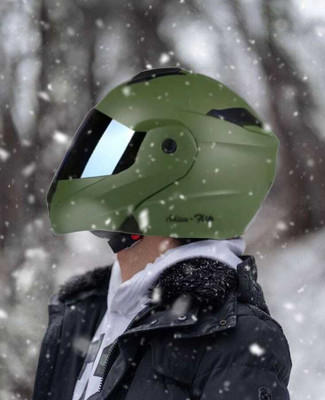 Agx Deletion Flipup ABS Material with Rainbow Visor Motorbike Helmet(Green)