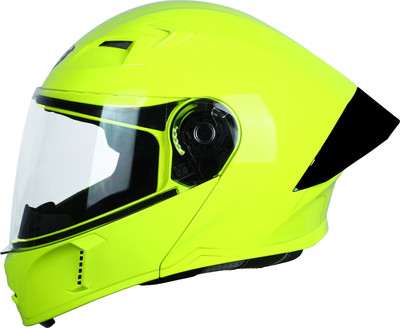 Steelbird SBA-20 7Wings ISI Certified Flip-Up Helmet with Black Spoiler for Men and Women Motorbike Helmet(Glossy Fluo Neon with Clear Visor)