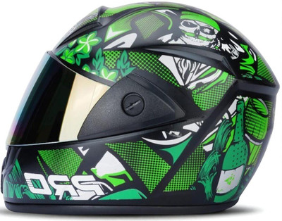 TRINOS Pirate Green with Rainbow Visor ABS Material Unisex (MM-1) Motorbike Helmet(Green)