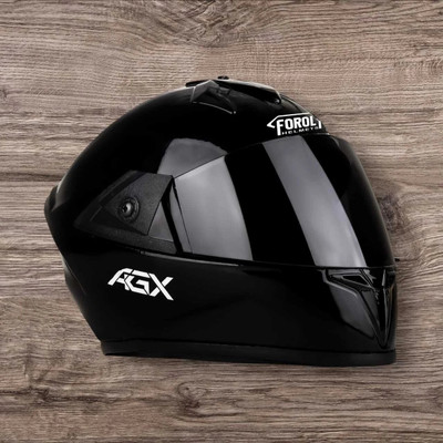 FOROLY Fighter All Black ABS Material with Black PC visor Motorbike Helmet(Black)