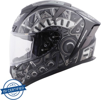 Steelbird SA-2 Terminator 2.0 Aerodynamic Full Face Helmet Motorbike Helmet(Matt Black Grey with Clear Visor)