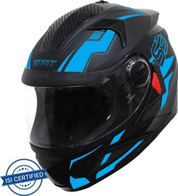 Steelbird SBH-17 Terminator Full Face Graphic Helmet in Matt Fluo Blue Motorbike Helmet  (Matt Black Fluo Blue with Clear Visor)