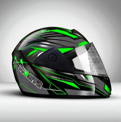FOROLY D2 Rado with Polycarbonate Visor ABS Material Unisex (KK-1) Motorbike Helmet(Green, Black)