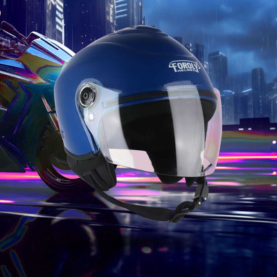 FOROLY Track Unisex Open Face ABS Material with Scratch Resistant Visor Motorbike Helmet(Blue)