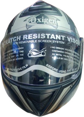 oxigen ABS FULL FACE DESIGN HELMET WITH MIRROR VISOR & DUAL DENSITY (GREY) Motorbike Helmet(Grey)