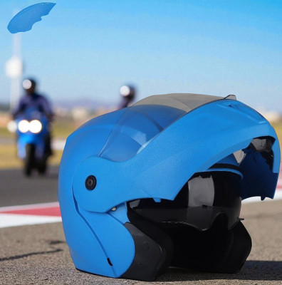 deletion O2 Flipup ISI with Polycarbonate Visor And Sunvisor Glasses (OO-1) Motorbike Helmet(Blue)