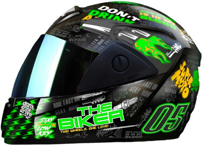 Agx Rado Biker ABS Material with Rainbow Visor Motorbike Helmet(Green)