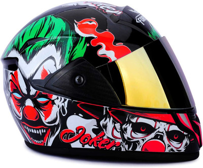 FOROLY Joker Full Face ABS Material with Rainbow visor Motorbike Helmet(RED AND BLACK)