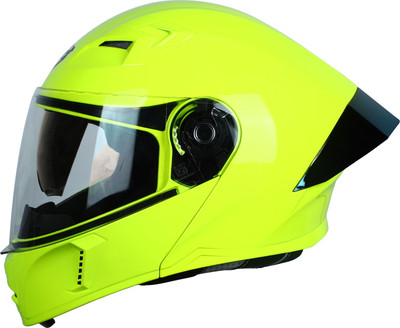 Steelbird SBA-20 7Wings ISI Certified Flip-Up Helmet with Black Spoiler for Men and Women Motorbike Helmet(Glossy Fluo Neon with Inner Smoke Sun Shield)